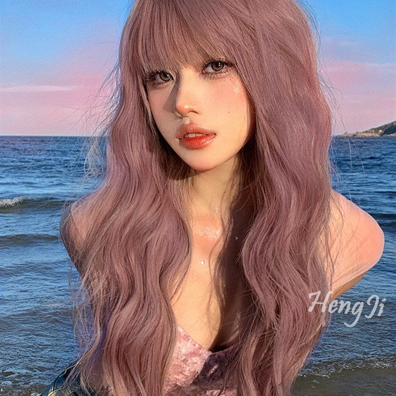 哼唧假发女长发粉色长卷发假发女全头套lolita假发自然逼真假发套