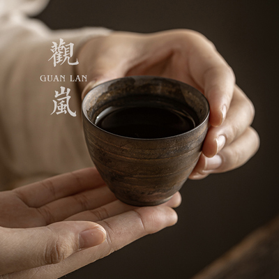 复古手工薄胎茶杯家用陶瓷茶具品茗杯中式主人杯单个聚香杯个人杯