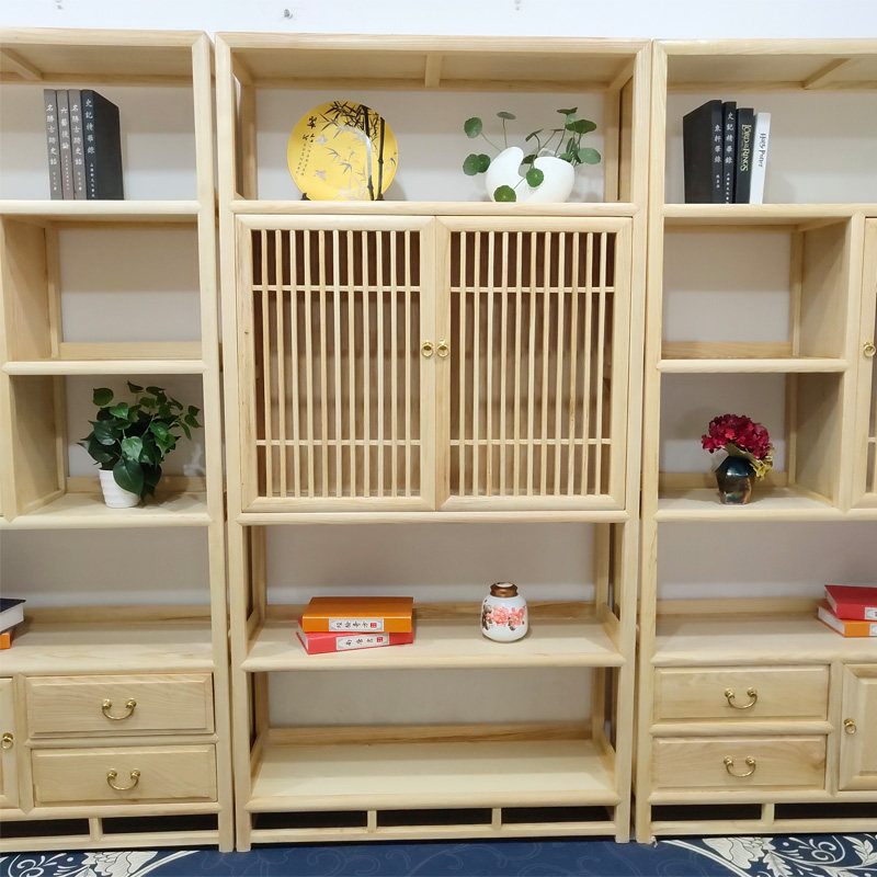 新中式禅意白蜡木博古架客厅原木色展示柜免漆茶叶架茶室展示架