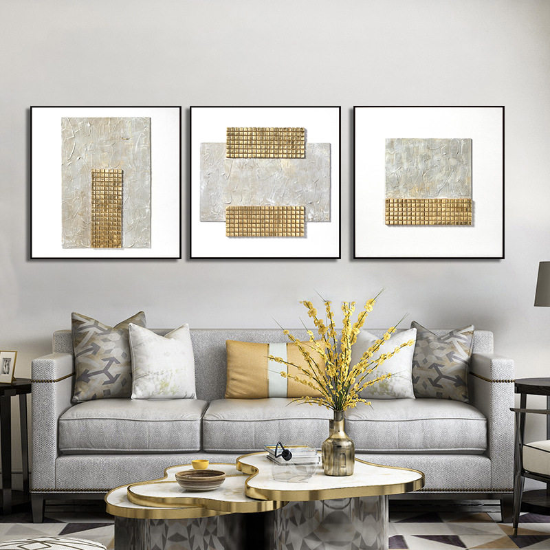 正方形立体挂画玄关壁画客厅沙发画金箔陶瓷拼贴装饰画实物装置画