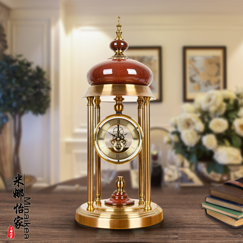 欧式复古奢华金属座钟美式创意台式书桌摆件个性艺术田园石英钟表