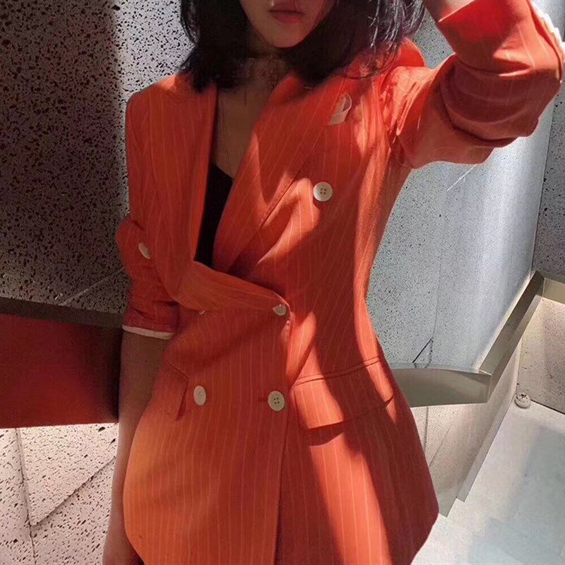 高级感职业套装女条纹小西装外套微喇裤两件套2025春装新款气质