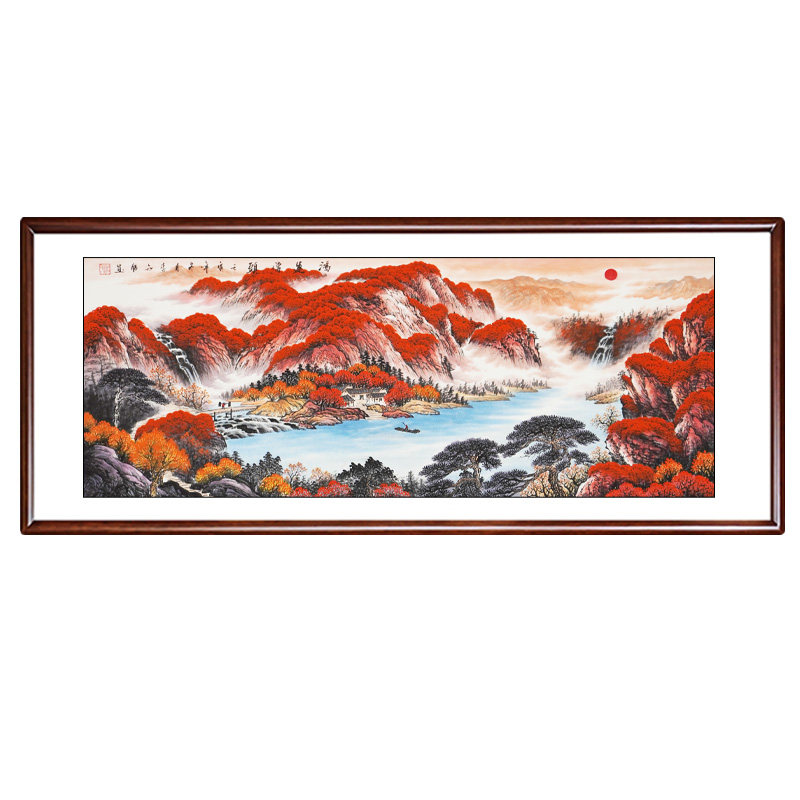 鸿运当头国画山水画纯手绘字画办公室挂画沙发后背景墙客厅装饰画