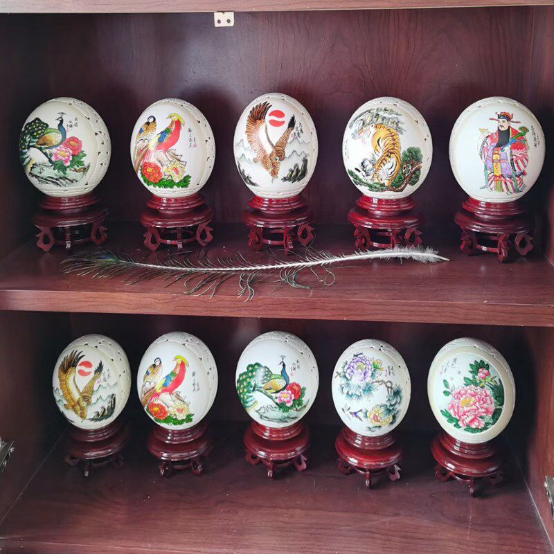 非洲鸵鸟蛋天然工艺品蛋雕办公室摆件创意礼物彩绘雕刻蛋装饰包邮