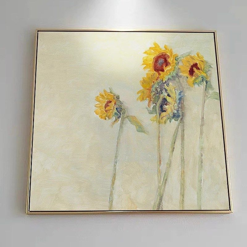 大芬村纯手绘向日葵油画花卉餐厅装饰画客厅轻奢挂画卧室床头壁画