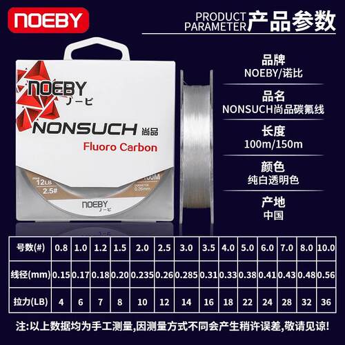 诺比NONSUCH尚品碳氟尼龙线100米150m路亚前导线矶钓子线台钓主线