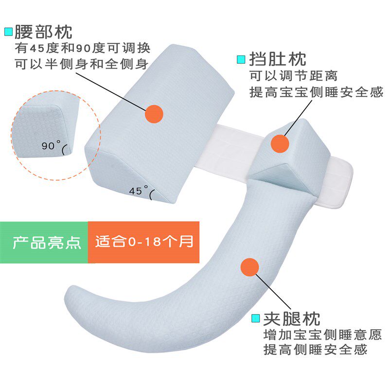 婴儿侧睡枕宝宝定型枕头纠正菱形偏头平头正全侧头侧身护腰糖果枕