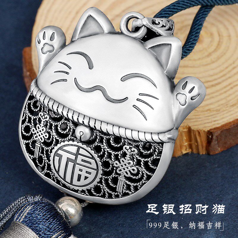 999银招财猫车内挂件饰品2025新款平安女吊坠高档汽车后视镜挂饰