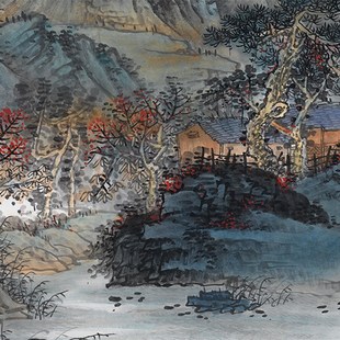 吴广-神州尽在彩霞中65X168cm五尺横幅山水宣纸国画复制品装饰画