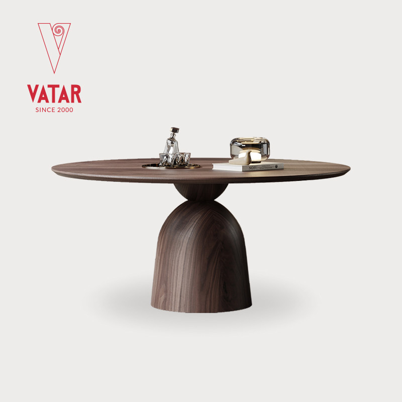 VATAR梵达胡桃色实木餐桌2024新款中古风意式极简圆形餐厅饭桌子