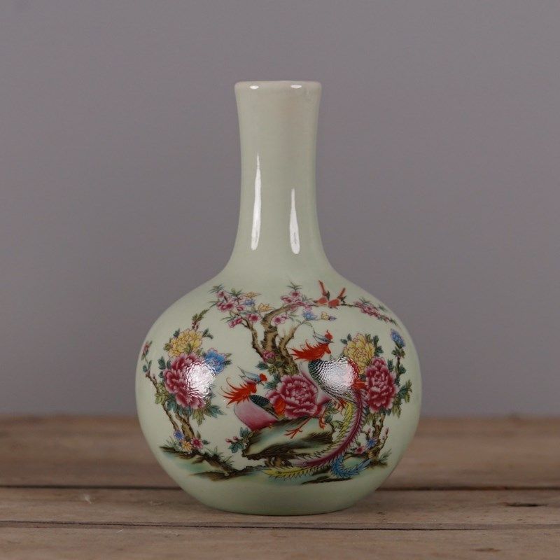 仿大清乾隆粉彩富贵长寿图小胆瓶 仿古瓷器摆件古玩老货收藏品