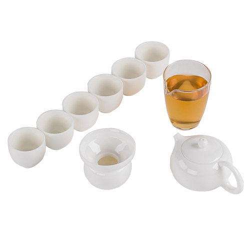 晟窑羊脂玉瓷功夫茶具套装整套家用简约白瓷泡茶喝茶盖碗茶壶茶杯