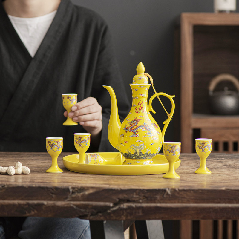 白酒杯套装家用陶瓷中式烈酒杯小酒盅古风酒壶仿古酒具复古分酒器