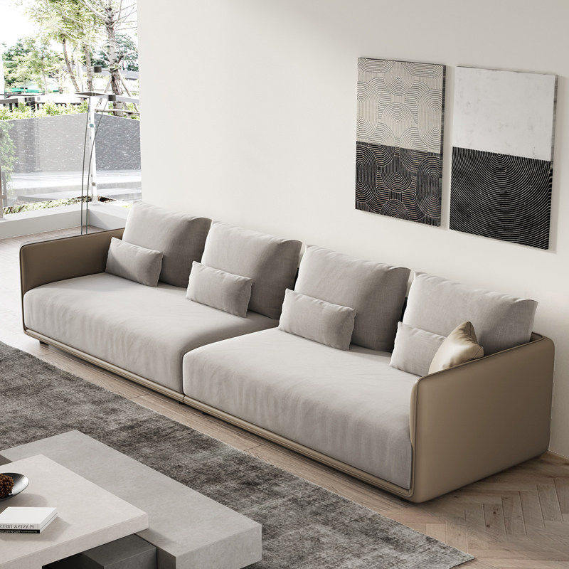 华意空间棉麻布艺沙发客厅办公室薄扶手硬坐感可拆洗一字小户型直