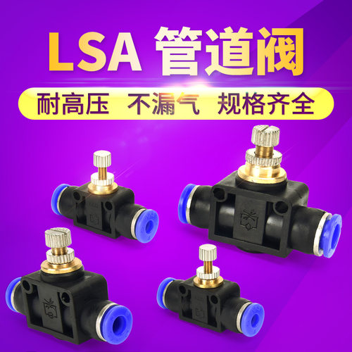 LSA管道型调气节流阀4/6/8/10/12气缸气源管接头
