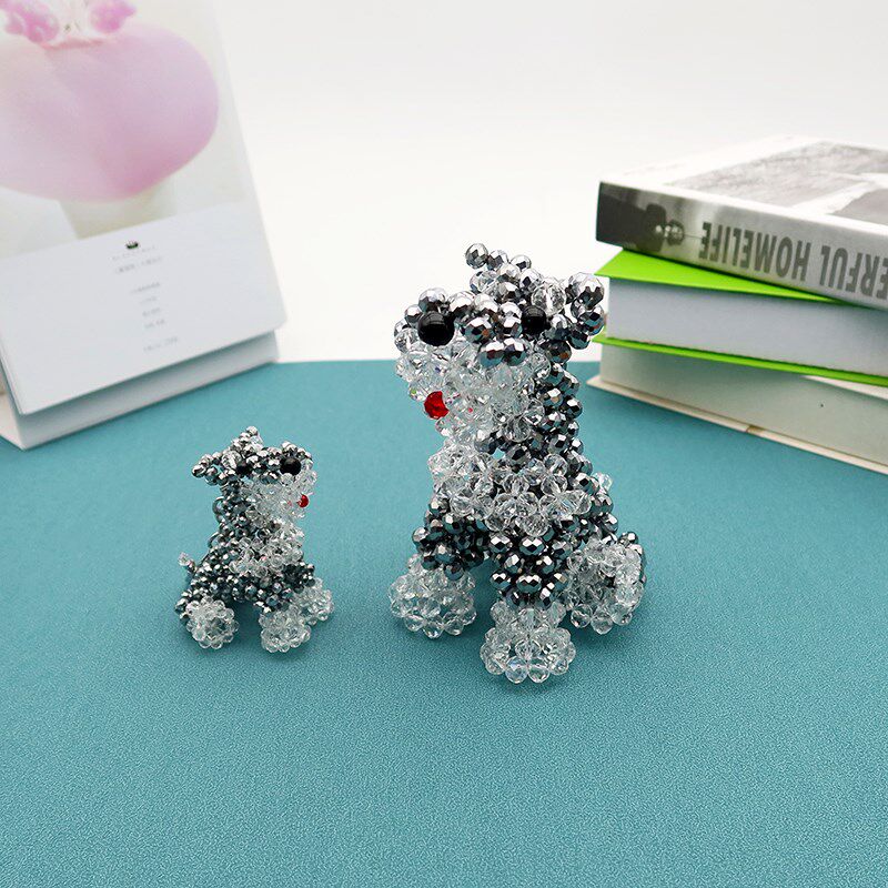 成品水晶串珠生肖狗手工编织雪纳瑞贵宾犬雪瑞纳钥匙链挂件小摆件