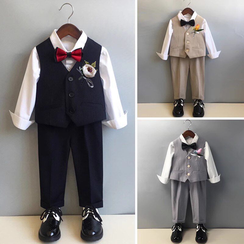 儿童小西装套装宝宝西服男孩马甲花童婚礼演出服周岁礼服英伦风夏