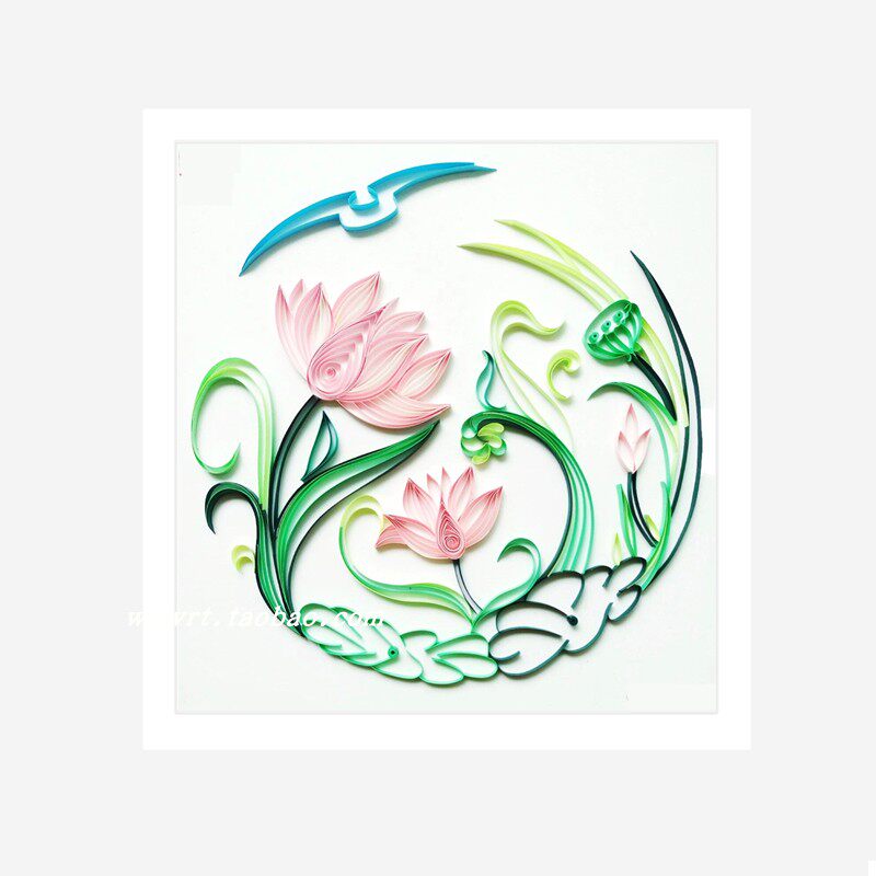 廉洁清政衍纸荷花莲花团花图稿手工比赛diy材料包社区活动套装
