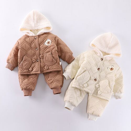 婴儿套装秋冬季新款夹棉衣服可爱男女宝宝洋气加绒保暖两件套外穿