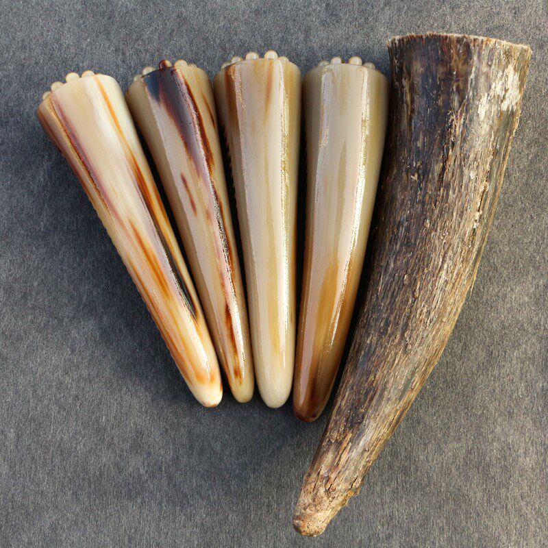 手工牛角多珠莲蓬按摩脸梳个人护理清洁头皮洗漱化妆梳长12~14CM