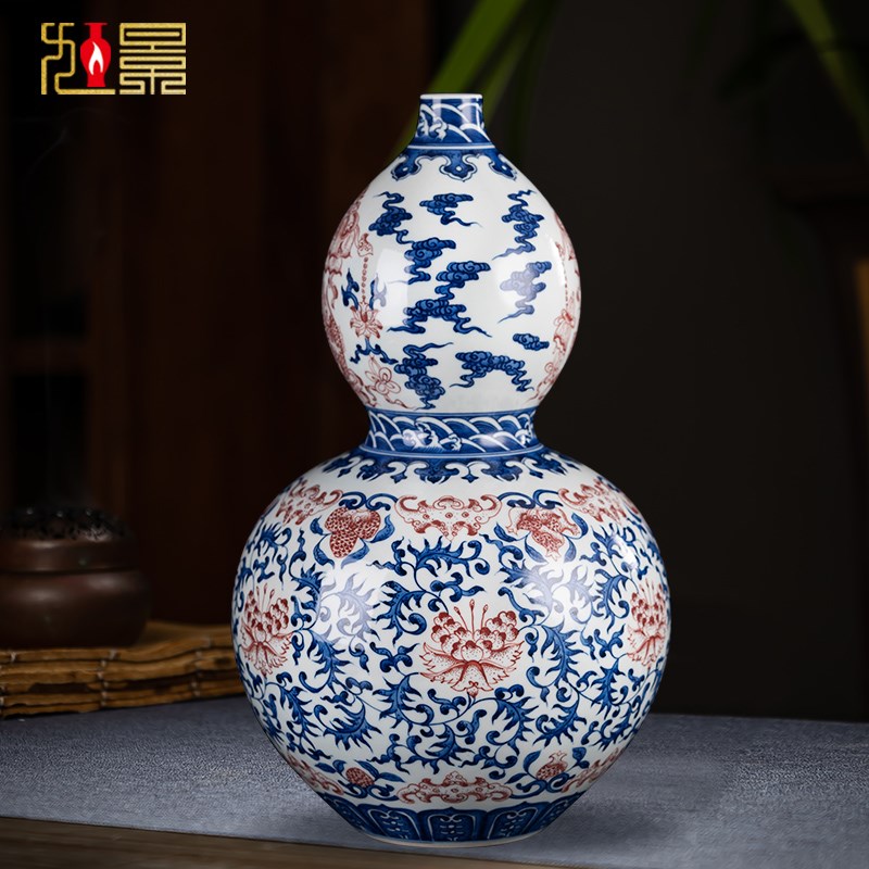 景德镇陶瓷花瓶手绘青花瓷瓶仿古新中式客厅角几桌面插花瓷器摆件