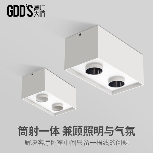 双头斗胆灯led射灯筒灯2头明装吸顶正方无主灯盒子卧室客厅极简约