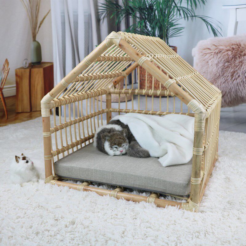 工厂店编织真藤猫咪狗狗窝藤条狗狗房子藤木组合小型宠物屋宠物床