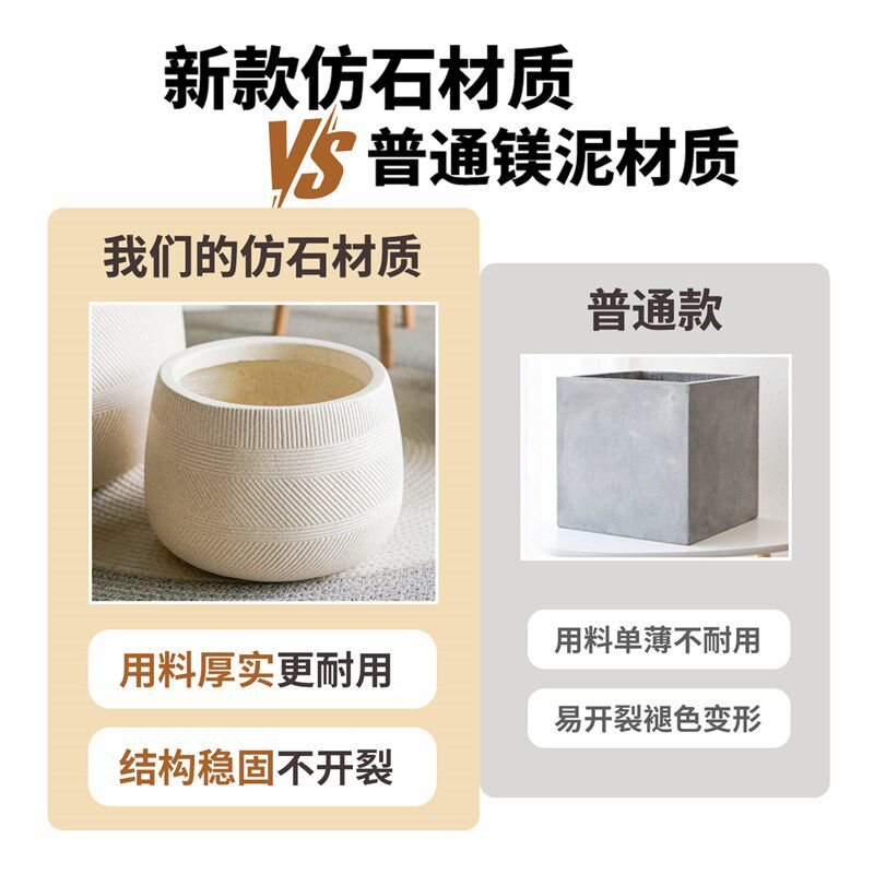 北欧镁泥落地大花盆极简圆球型软装特大花器客厅民宿商场别墅摆件