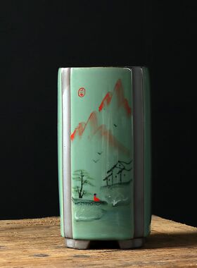 手绘兰花盆墨兰惠兰蝴蝶兰君子兰陶瓷特大兰草大花四方高花盆悬崖