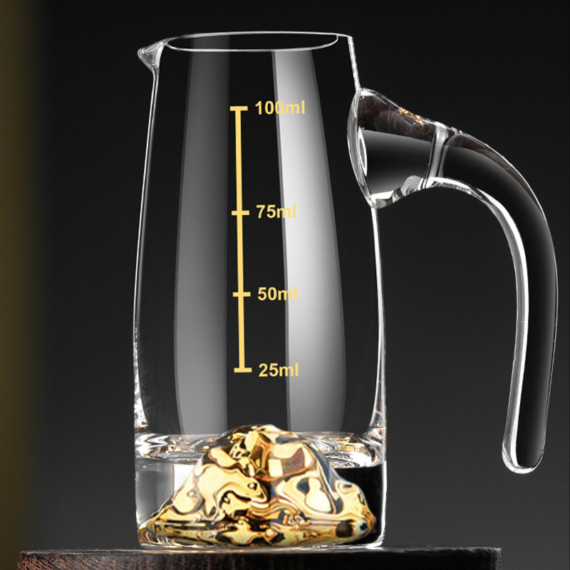 中式家用金箔白酒杯套装水晶玻璃分酒器一口杯小酒杯酒盅创意收纳