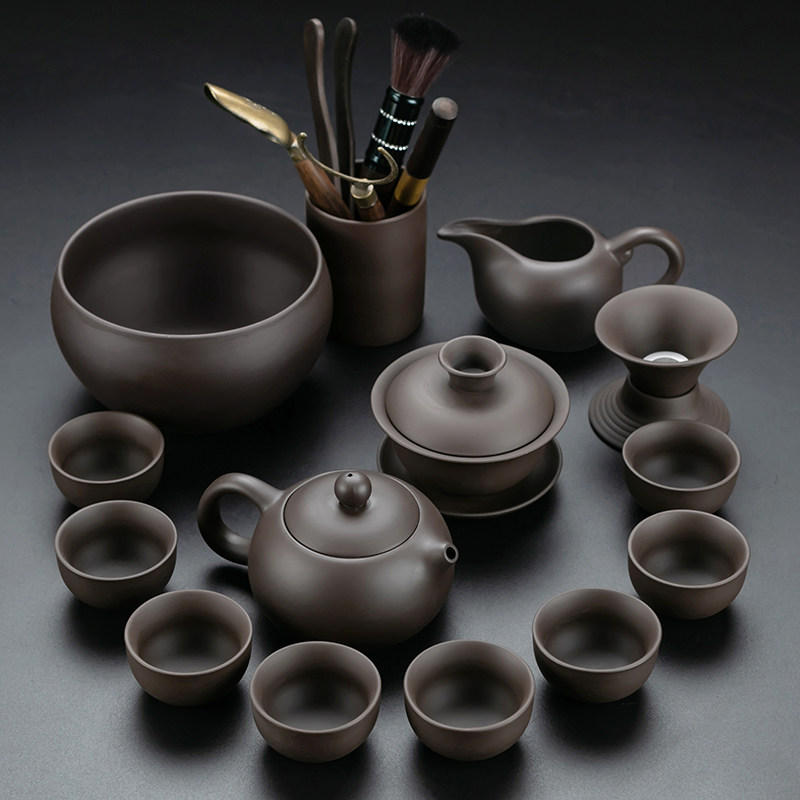 紫砂功夫茶具黑泥西施壶茶杯整套泡茶器三才碗闻香杯家用茶具套装