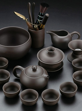 紫砂功夫茶具黑泥西施壶茶杯整套泡茶器三才碗闻香杯家用茶具套装
