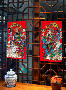 龙虎年画门神2022新年春节国潮装饰玻璃贴纸秦叔宝尉迟恭神荼郁垒