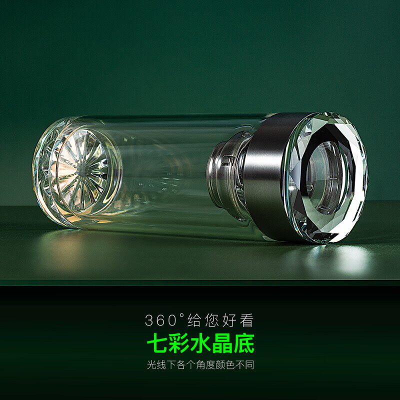 韩科水晶双层玻璃杯便携水杯口杯个性男士家用泡茶杯子茶杯防爆