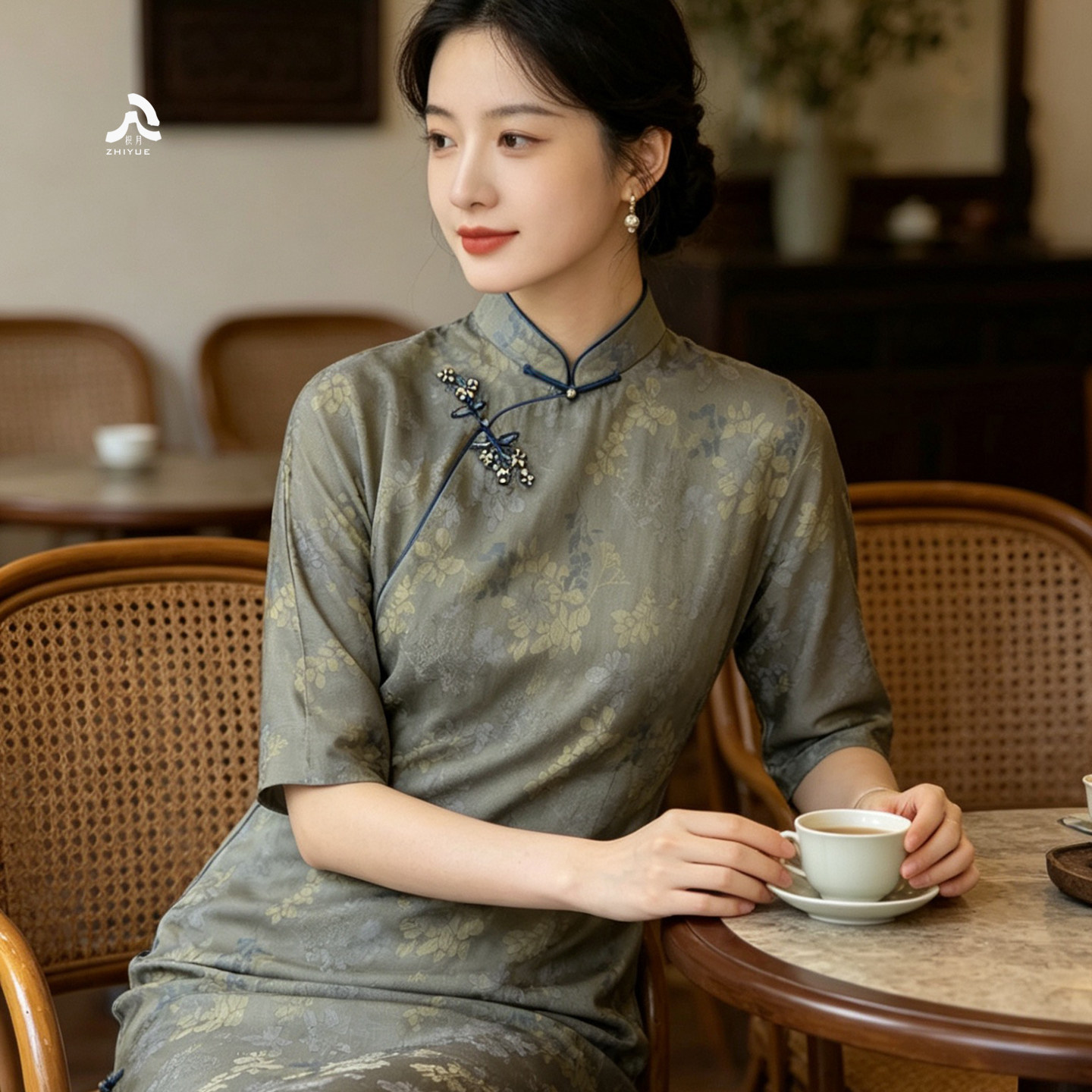 枳月[满园春色]新中式连衣裙色织罗真丝桑蚕丝国风改良女装旗袍裙