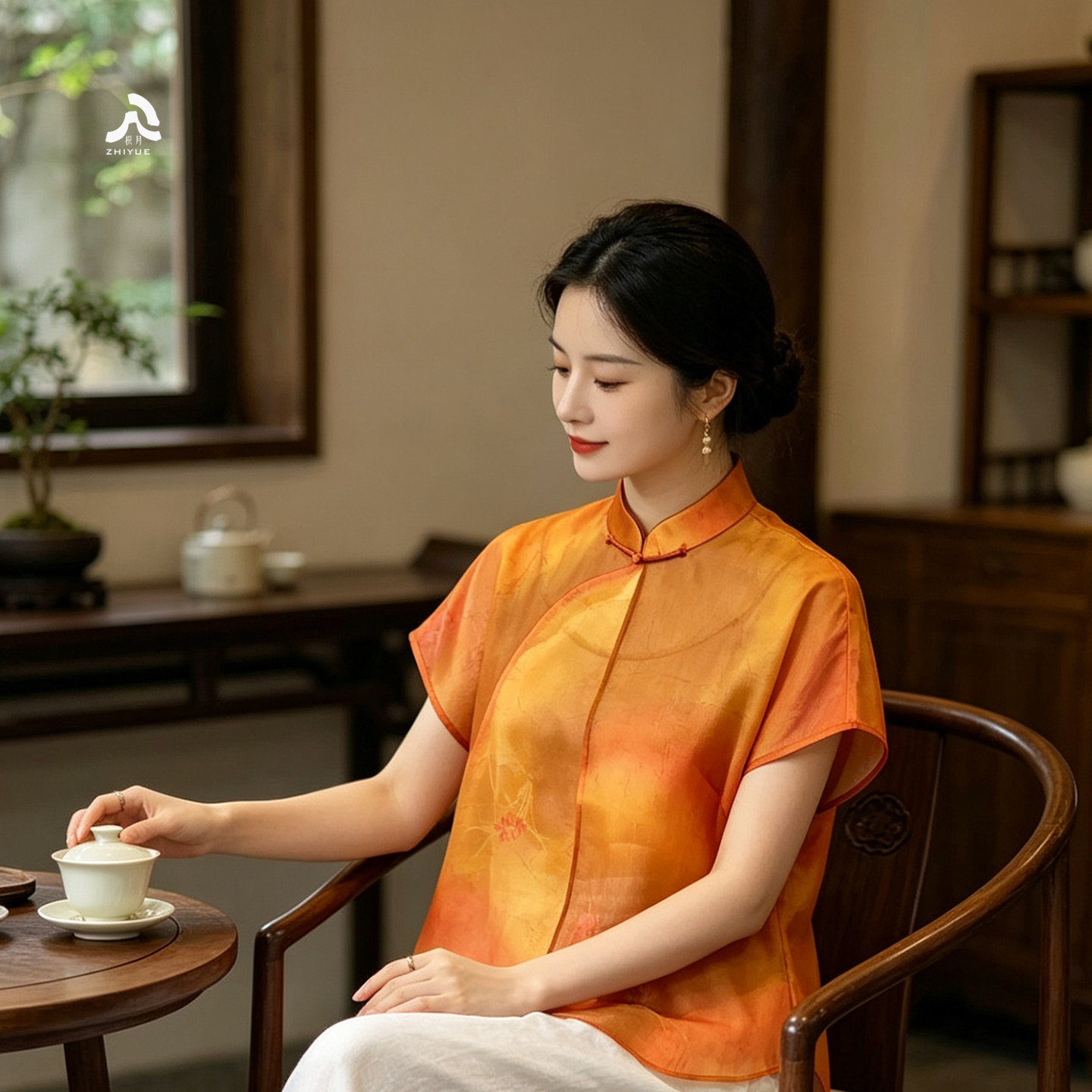 枳月[浮光跃金]新中式上衣欧根纱100%桑蚕丝2026春夏新款国风女装