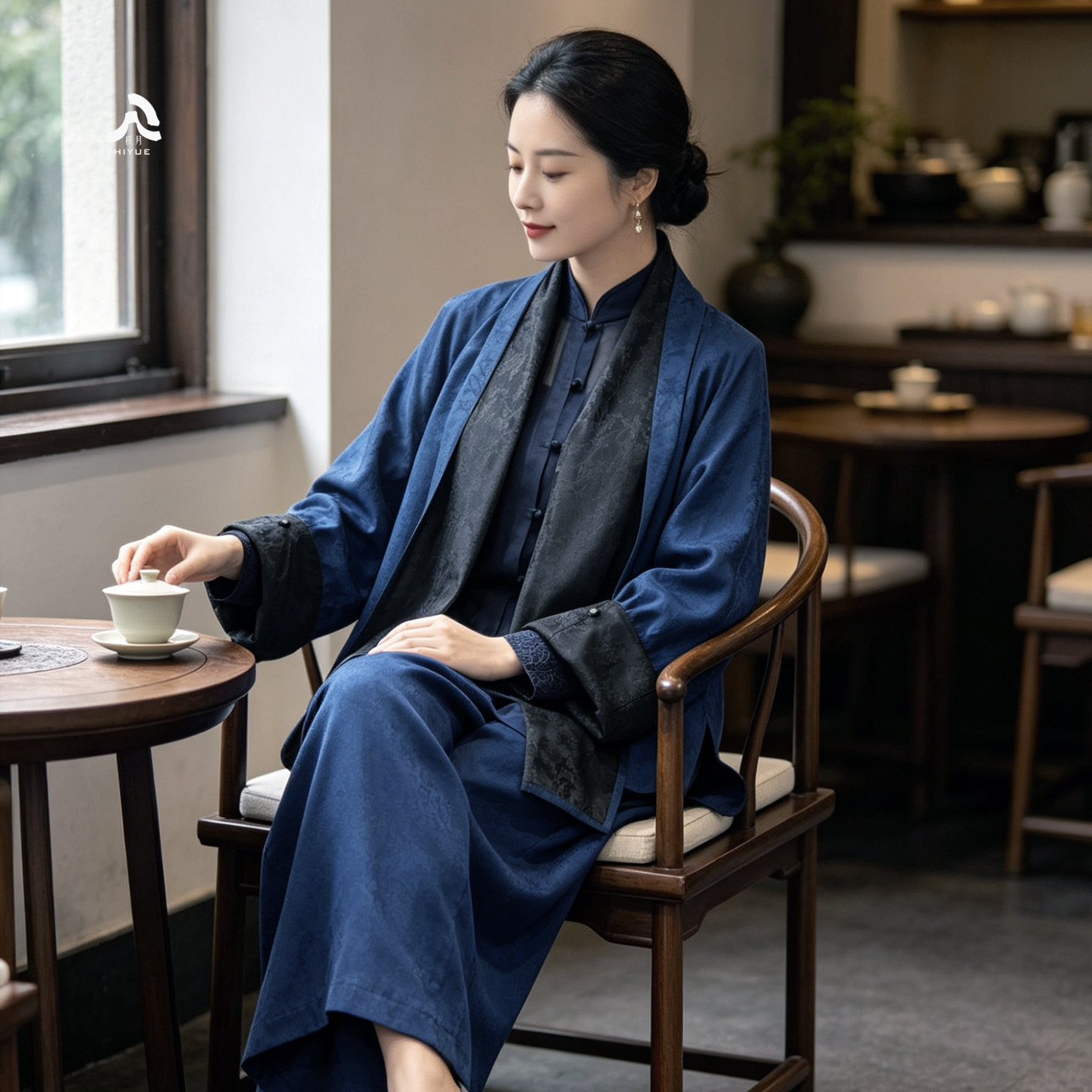 枳月[蓝莲花]新中式上衣原创设计提花香云纱2026春夏新款国风女装