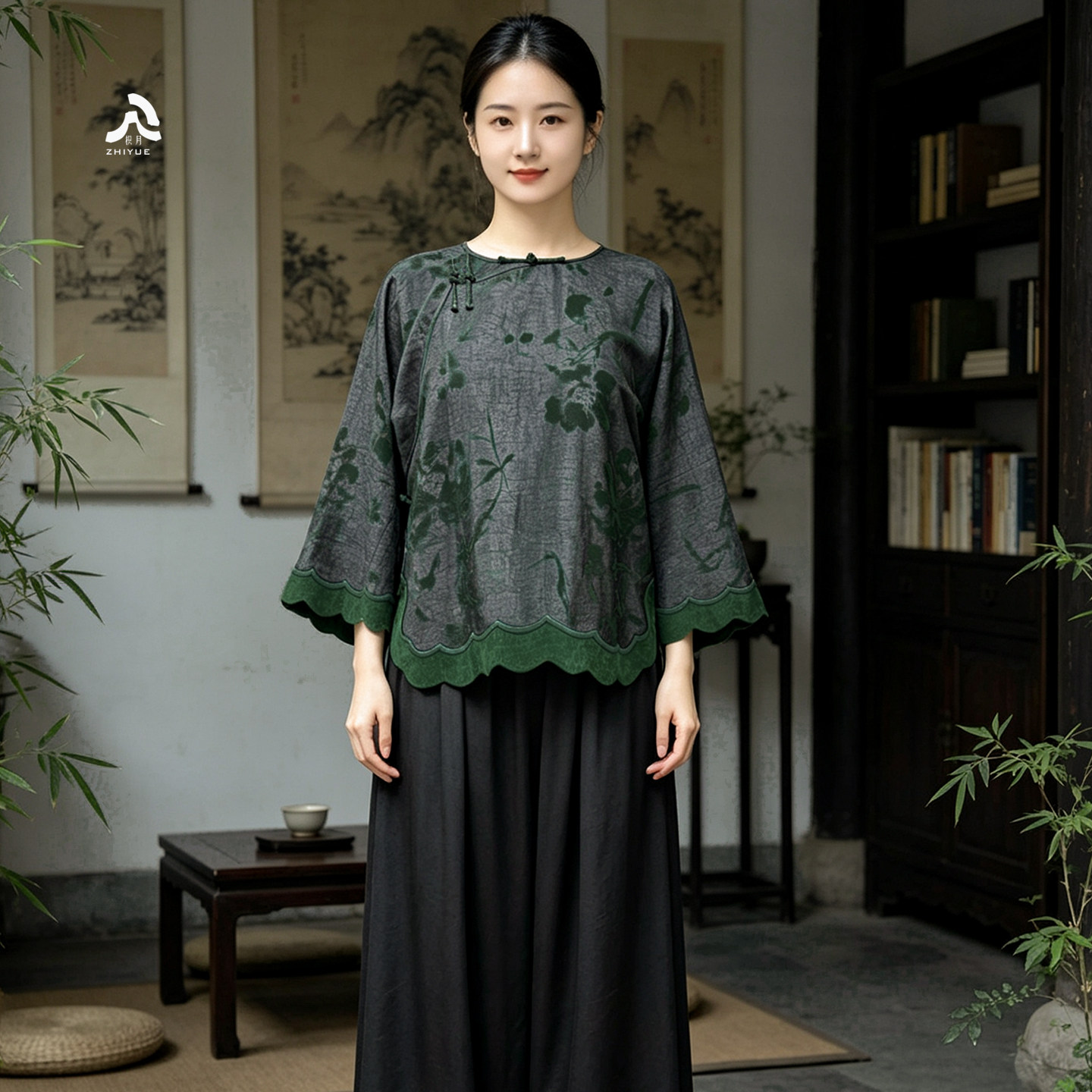枳月[墨香]新中式香云纱吊裆裤60姆米重磅真丝桑蚕丝宽松女垮裤