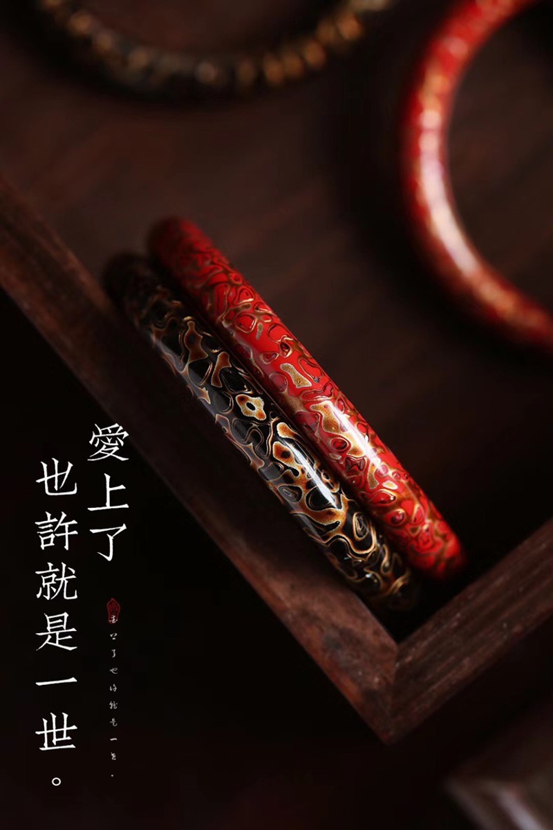 大漆手镯圆条女神礼物妈妈奖励黑金红色蓝色黄色喜庆礼品福州非遗