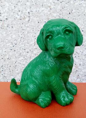 实木绿色狗摆件木质十二生肖绿犬木头雕刻绿田园犬木质车载工艺品