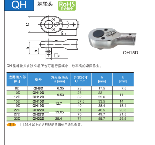 扭力扳手头东日QH22D转接头