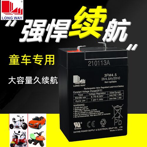 LONGWAY龙威6V4.5AH12V24V儿童电动车摩托车铅酸蓄电池通用3FM4.5