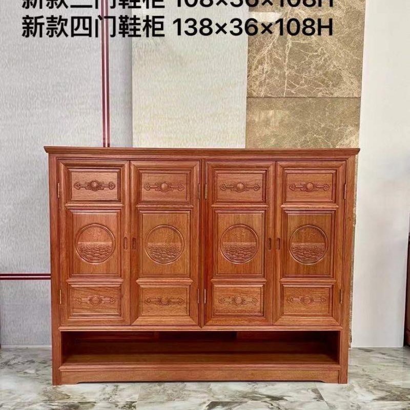 红木鞋柜菠萝格三门鞋柜现代门口全实木整装鞋柜四门新中式厂直销