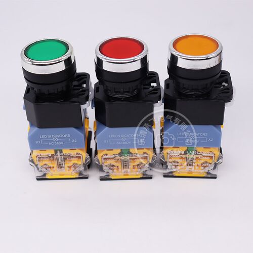 LED带灯220按钮开关LA38-11DS/DN复位电源启动停止自锁圆形孔22mm