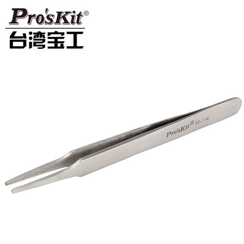 台湾宝工 TZ-116 不锈钢防磁扁平嘴镊子圆头镊 扁口镊子120mm