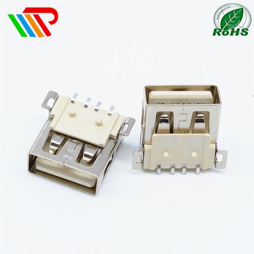 USBA母贴片母座 移动电源接口A母AF-SMT-方脚-直边-1.0柱-全贴LCP