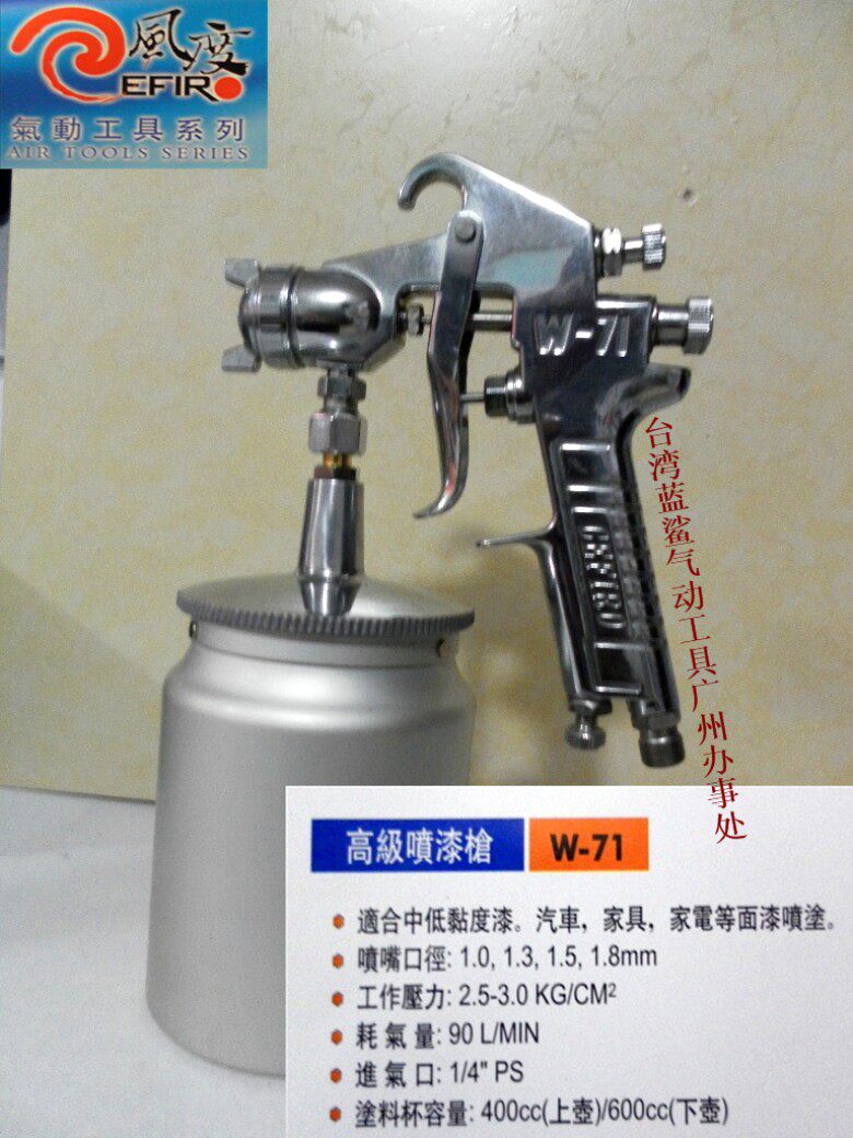 直销日本风度W71喷漆枪高雾化喷枪下壶油漆喷枪喷嘴1.5mm全国包邮