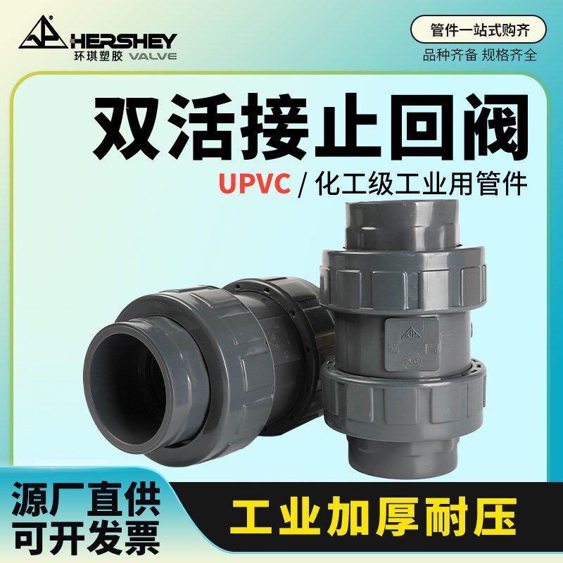 环琪UPVC双活接止回阀双由令止逆阀 球形逆止阀国标pvc-u塑料球芯