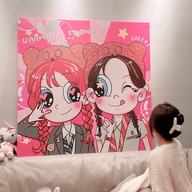 星蝶公主手绘照片定制装饰画沙发背景墙情侣diy卡通漫画头像礼品