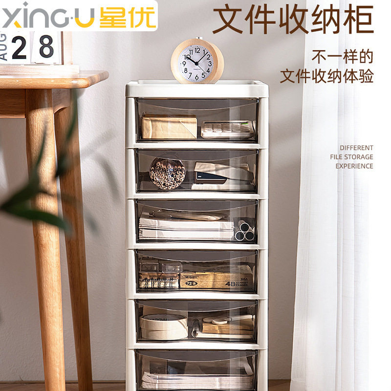 化妆柜抽屉式落地多层置物架化妆品桌面收纳盒文件收纳柜子风客厅